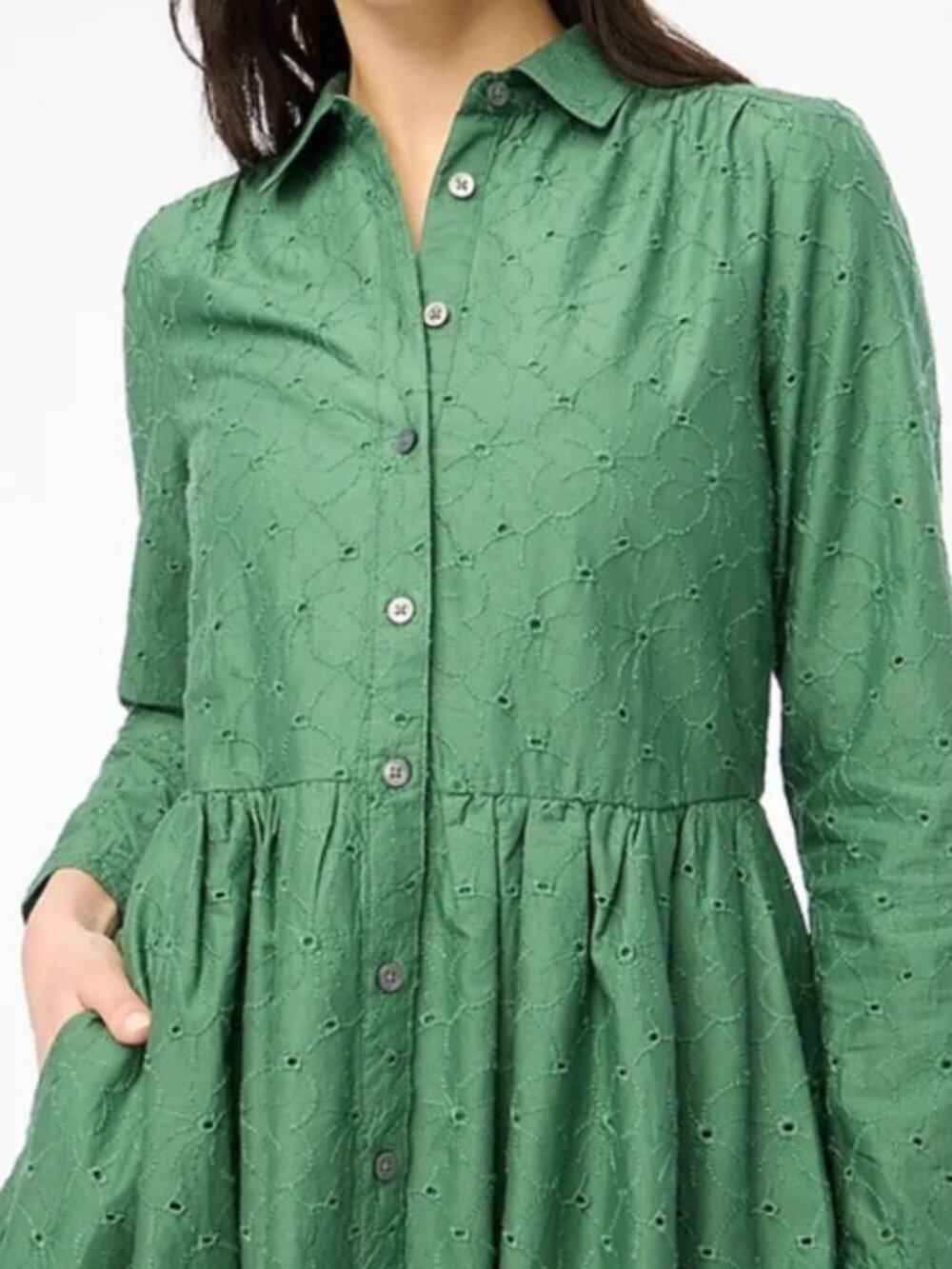 NWT J. Crew Eyelet Button Down Shirt Dress with Pockets Size 12